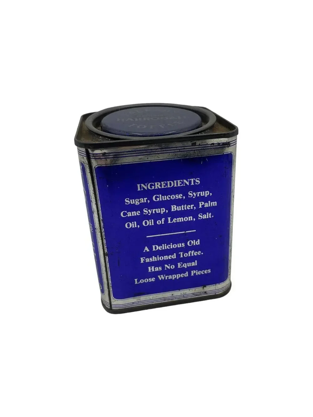 Vintage Farrah's Toffee Tin: English Blue & Silver Lidded Box